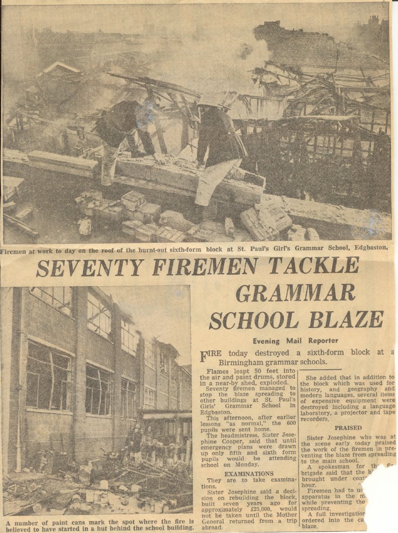 Newspaper article on school fire