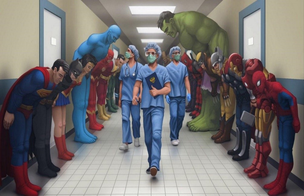 Superheroes bowing